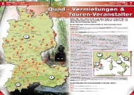 ATV&QUAD Magazin 2011/09-10, Seite 6-7, Aktuell: Erlebnis<br />
Quadvermietungen und Tourenveranstalter