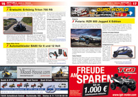 ATV&QUAD Magazin 2013/01-02, Seite 16-17, Aktuell, Triton erwischt: Erlkönig Triton 700 RS; Baas Bike Parts: Automatiklader BA80 für 6 und 12 Volt; Polaris: RZR 900 Jagged X Edition
