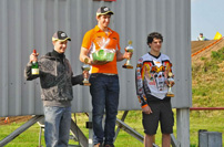 DMX Deutsche MotoCross Quad Meisterschaft 2014, 2. Lauf in Wriezen, Siegerehrung: Stefan Schreiber auf Platz 1, Joe Maessen auf Rang 2 und Manfred Zienecker als Dritter; Foto: Natan Prokes