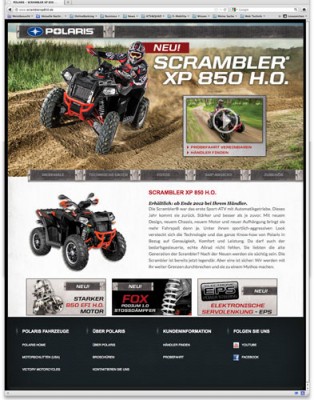 Polaris: hat Informationen über seine brandneue Scrambler XP 850 H.O. auf eigener Webseite zusammengefasst