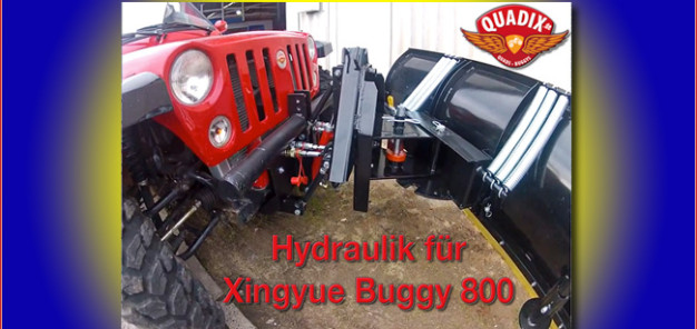 Hydraulik für den Buggy 800 von Quadix: hebt im Winter das Schneeschild und bedient den Holzspalter im Sommer